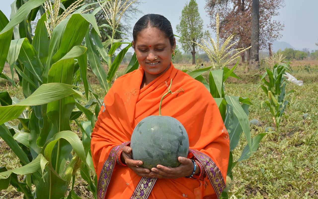 Frau in einer Gemüsekooperative in Indien