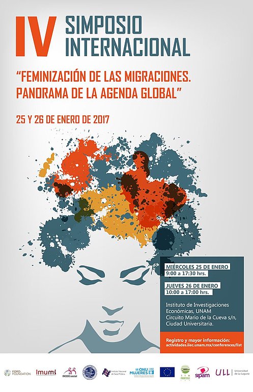 Poster zum internationalen Symposium zur Feminisierung der Migration, welches vom 25. bis 26. Januar 2017 in Mexiko-Stadt stattfand. 